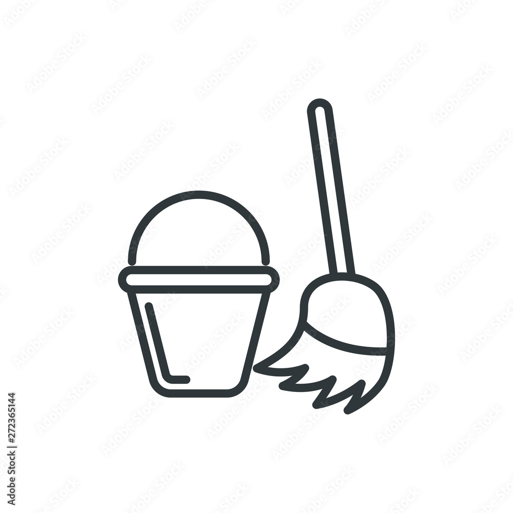 bucket and broom vector icon