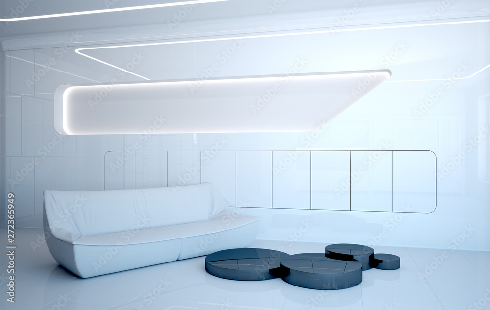 Futuristic interior of the living room. Minimalist interior design in ...