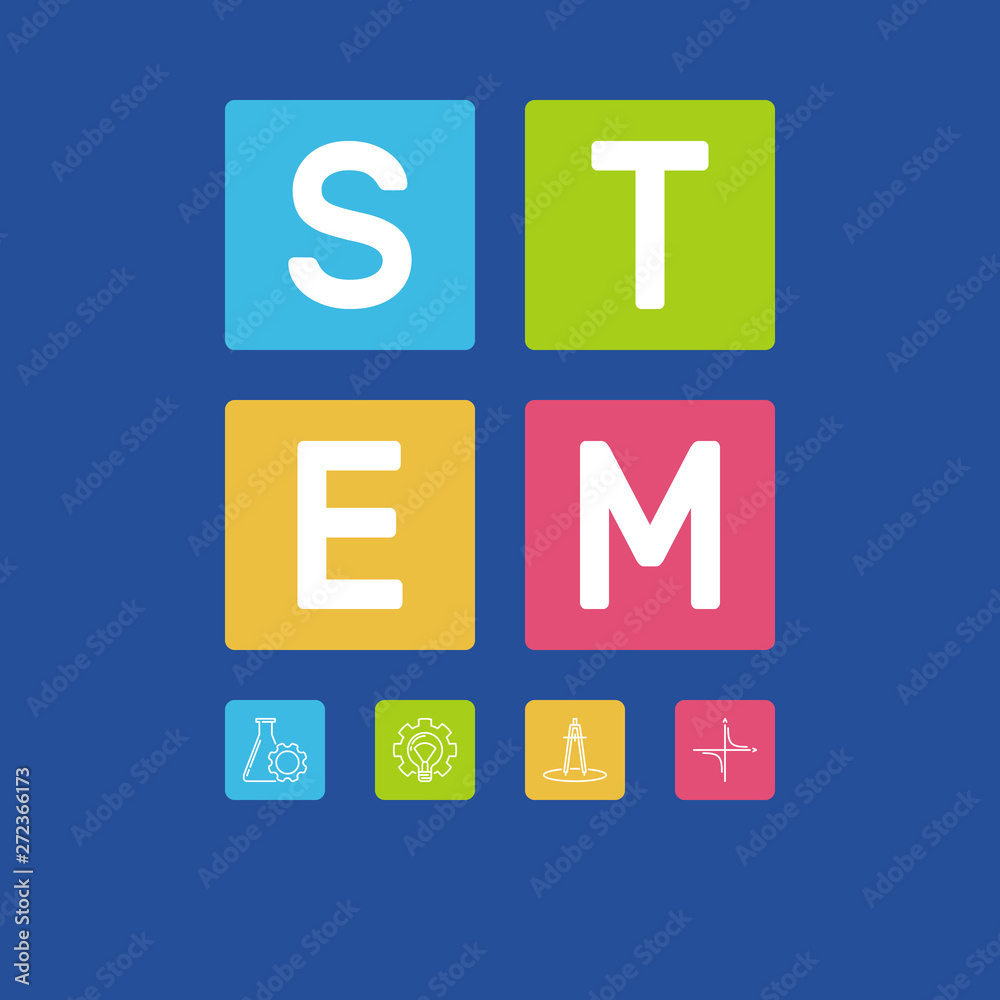 STEM word with icons vector concept illustration on blue background STEM word with icons vector concept illustration on blue background