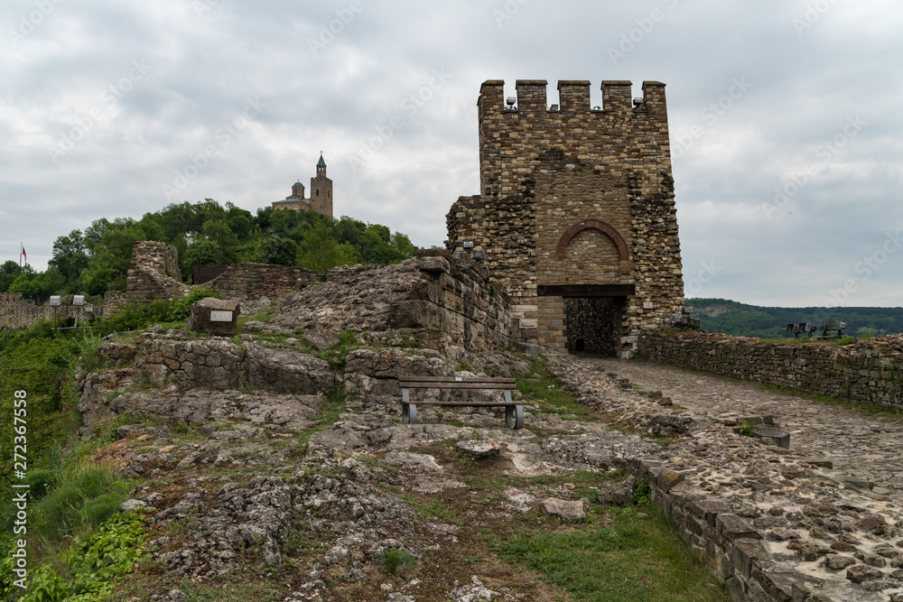 Entrance gate of Tsarevets Fortress and Patriarch Church on the Tsarevets hill in Veliko Tarnovo, Bulgaria