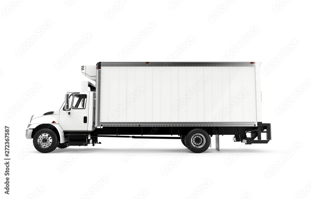 Lateral white truck isolated on a white background Lateral white truck isolated on a white background