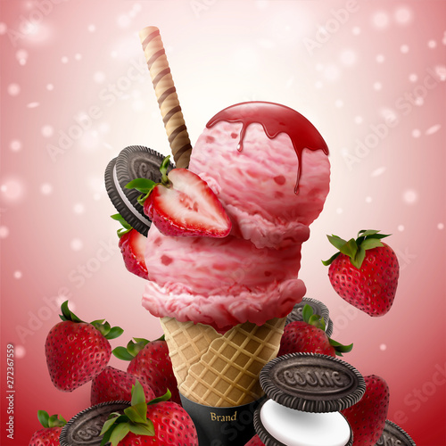 Strawberry ice cream cone ads