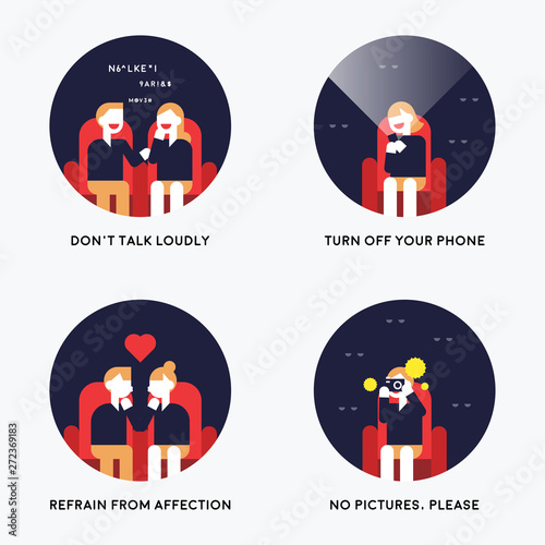 Manners in the theater. flat design style minimal vector illustration