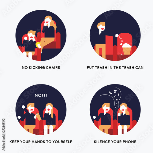 Manners in the theater. flat design style minimal vector illustration