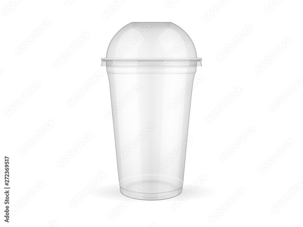Empty transparent plastic cup on white background mock up Empty transparent plastic cup on white background mock up