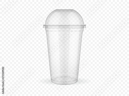 Empty transparent plastic cup  on white background  mock up