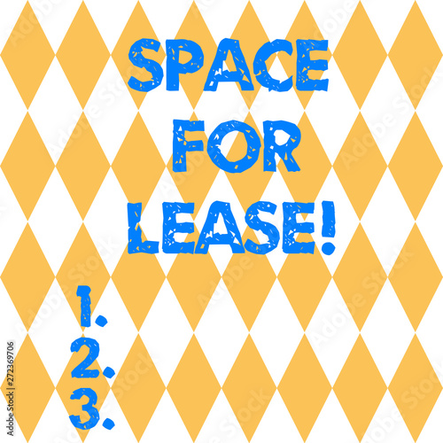 Text sign showing Space For Lease. Conceptual photo Available location for rent to use for commercial purposes Harlequin Design Diamond Shape in Seamless Repitition Pattern photo