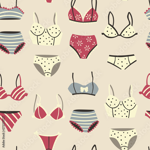 Vector Hand Drawn Seamless Pattern of Bras and Panties.