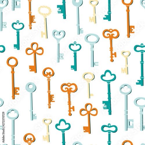 Vintage Keys Simple Vector Seamless Pattern. Vector Doodle Illustration.