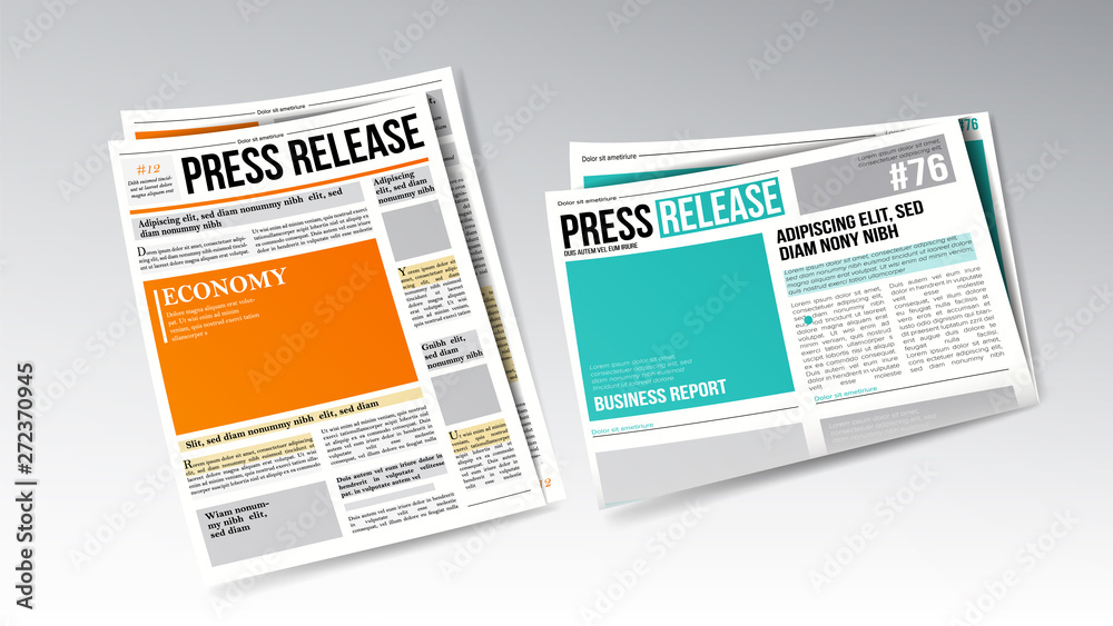 Newspaper Press Release With Headline Set Vector. Colorful Bright