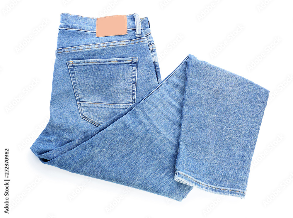 Stylish jeans pants on white background Stylish jeans pants on white background