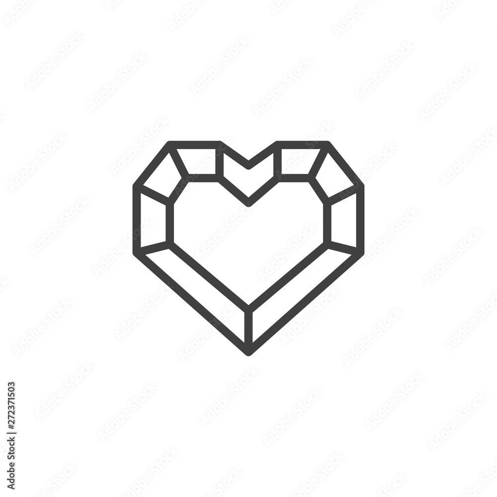 Heart shaped diamond line icon. Precious stone, gem linear style