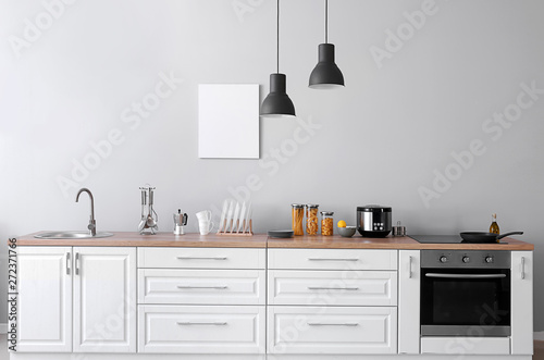 Interior of kitchen with modern oven photo