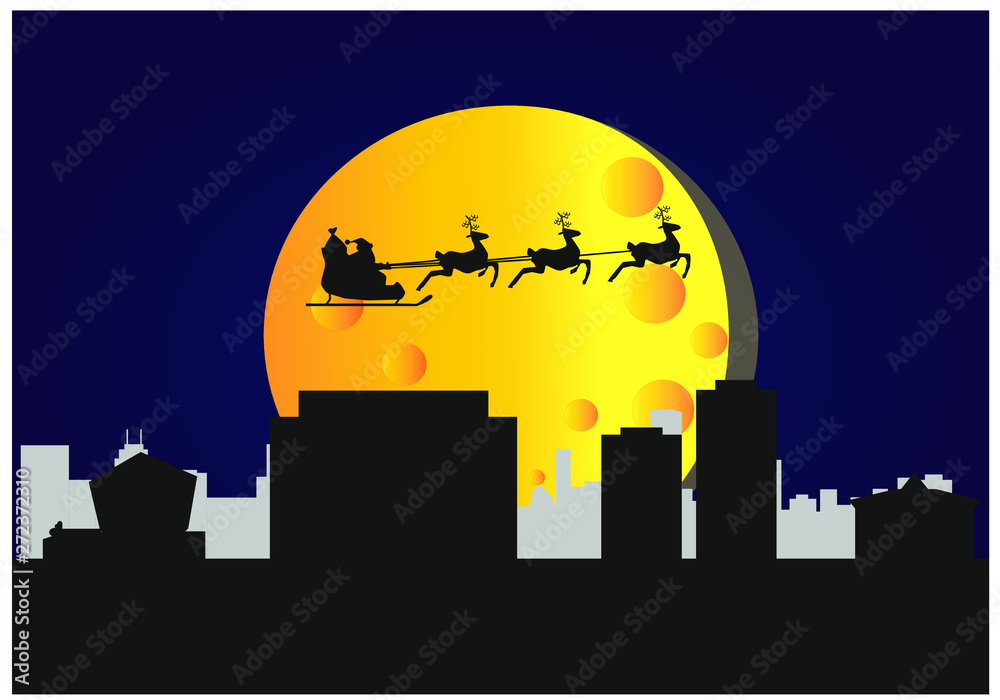 Santa Claus flying over city skyline Santa Ana in California united states