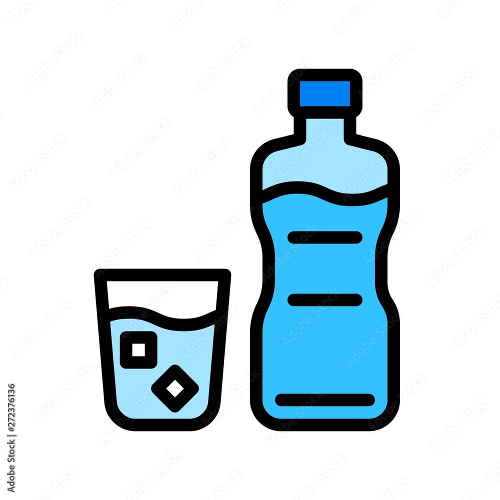 Water bottle and glass vector, Beverage filled icon editable stroke Water bottle and glass vector, Beverage filled icon editable stroke