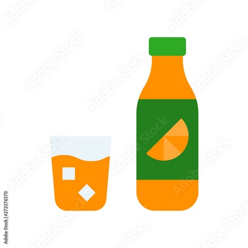 Orange juice bottle and glass vector illustration, Beverage flat style icon