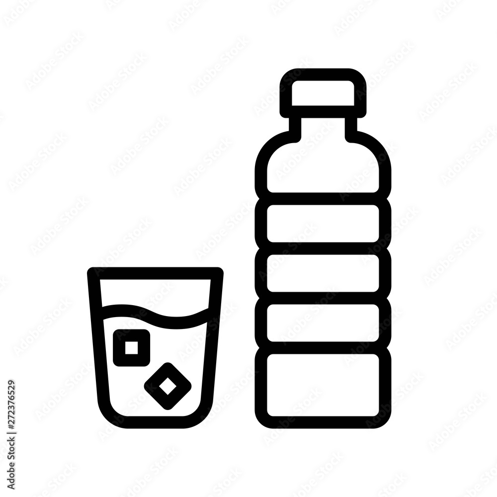 Water bottle and glass vector illustration, Beverage line style icon Water bottle and glass vector illustration, Beverage line style icon