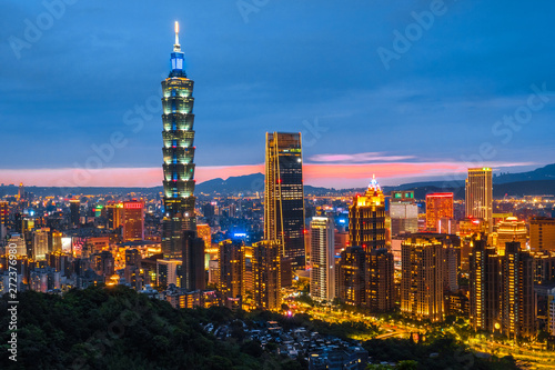 Skyline of Taipei Night cityscape Taipei 101 building of Taipei financial city  Taiwan