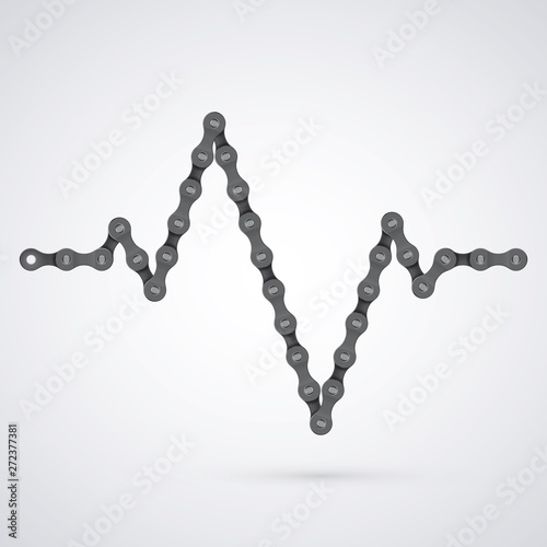 Vector realistic bike chain. Heart pulse line cardiogram - EKG.