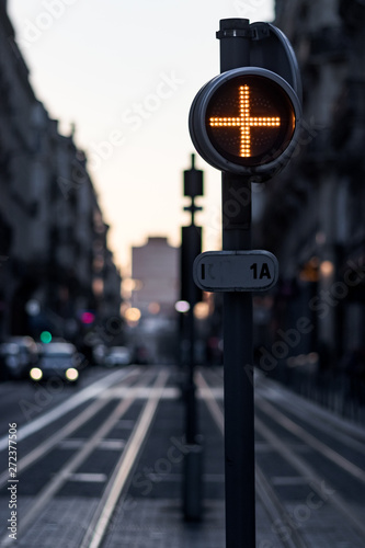 traffic light in the city at dusk