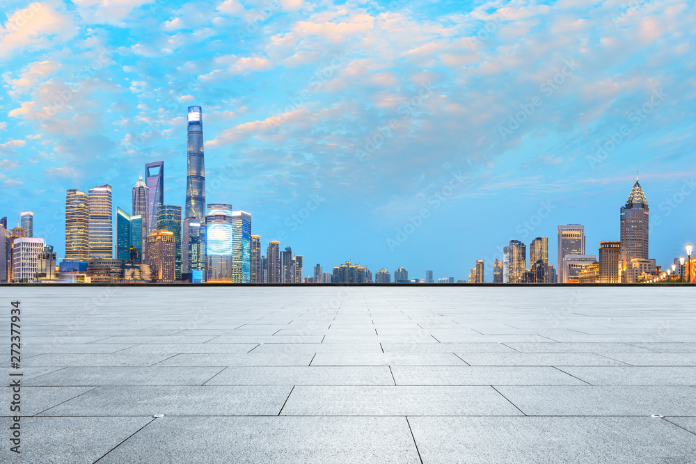 Shanghai skyline and modern city skyscrapers with empty floor,China
