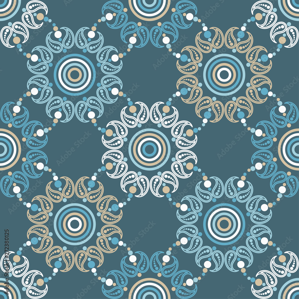 Fototapeta premium Paisley ornament. Polka dot. Ethnic boho seamless pattern. Ikat. Traditional ornament. Folk motif. Can be used for wallpaper, textile, invitation card, wrapping, web page background.
