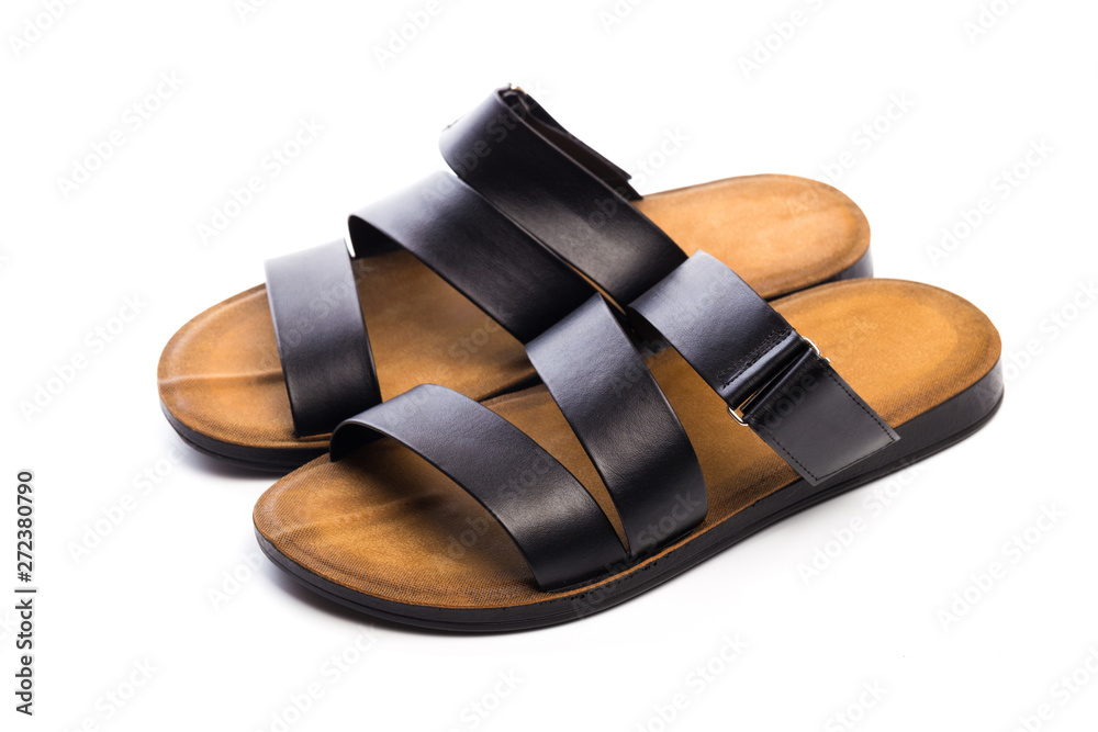 Mens summer  leather sandals isolated on white background