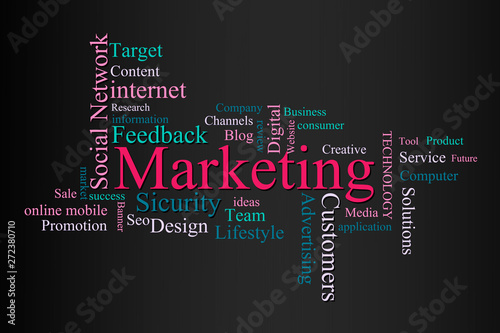 Marketing word cloud on black background