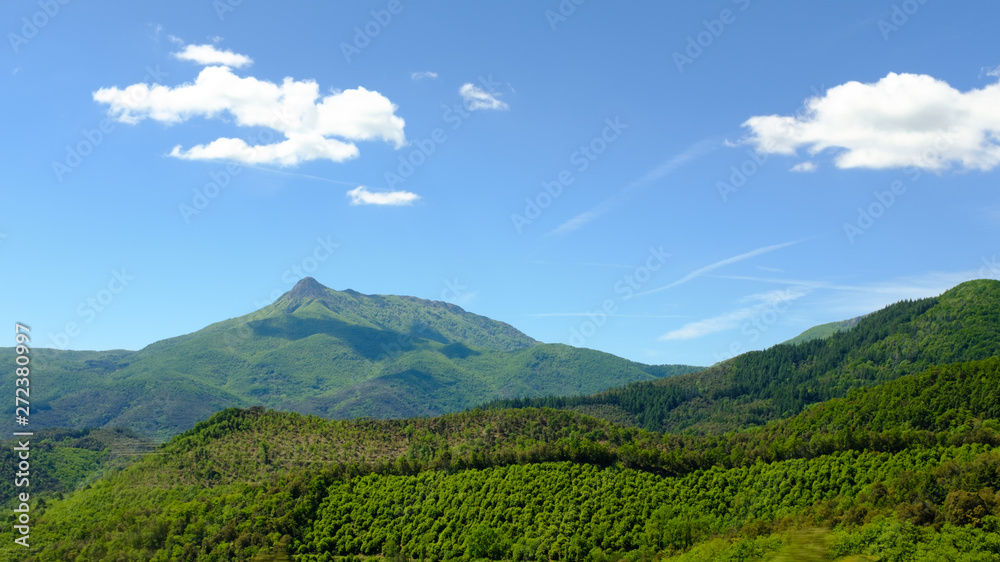 Green mountain landscape on a blue sunny sky on a sunny day in Catalonia mountains Green mountain landscape on a blue sunny sky on a sunny day in Catalonia mountains