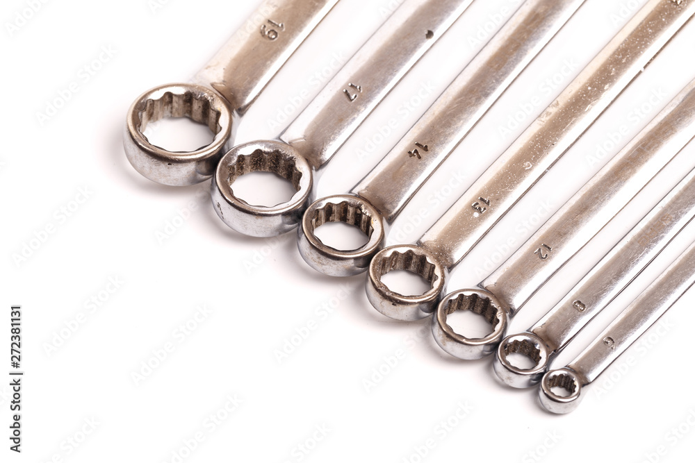 set of wrench tools isolated on white background . set of wrench tools isolated on white background .