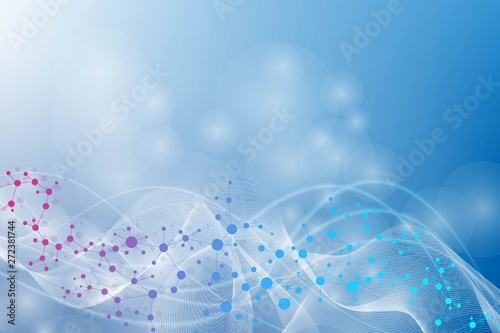 Structure molecule and communication. Dna, atom, neurons. Scientific concept for your design. Connected lines with dots. Medical, technology, chemistry, science background. Vector illustration.