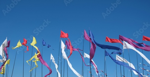 colorful flags fluttering in the wind