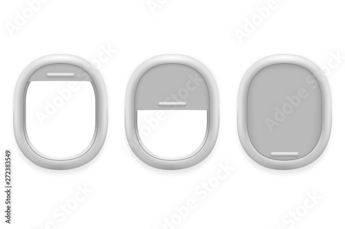 Airplane window inside white plastic open realistic plane technology design template vector illustration