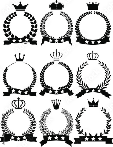 Monochrome Illustration of a luxurious laurel set