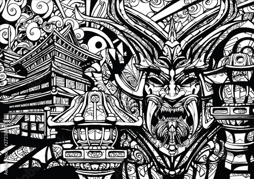 sinister samurai mask with fangs