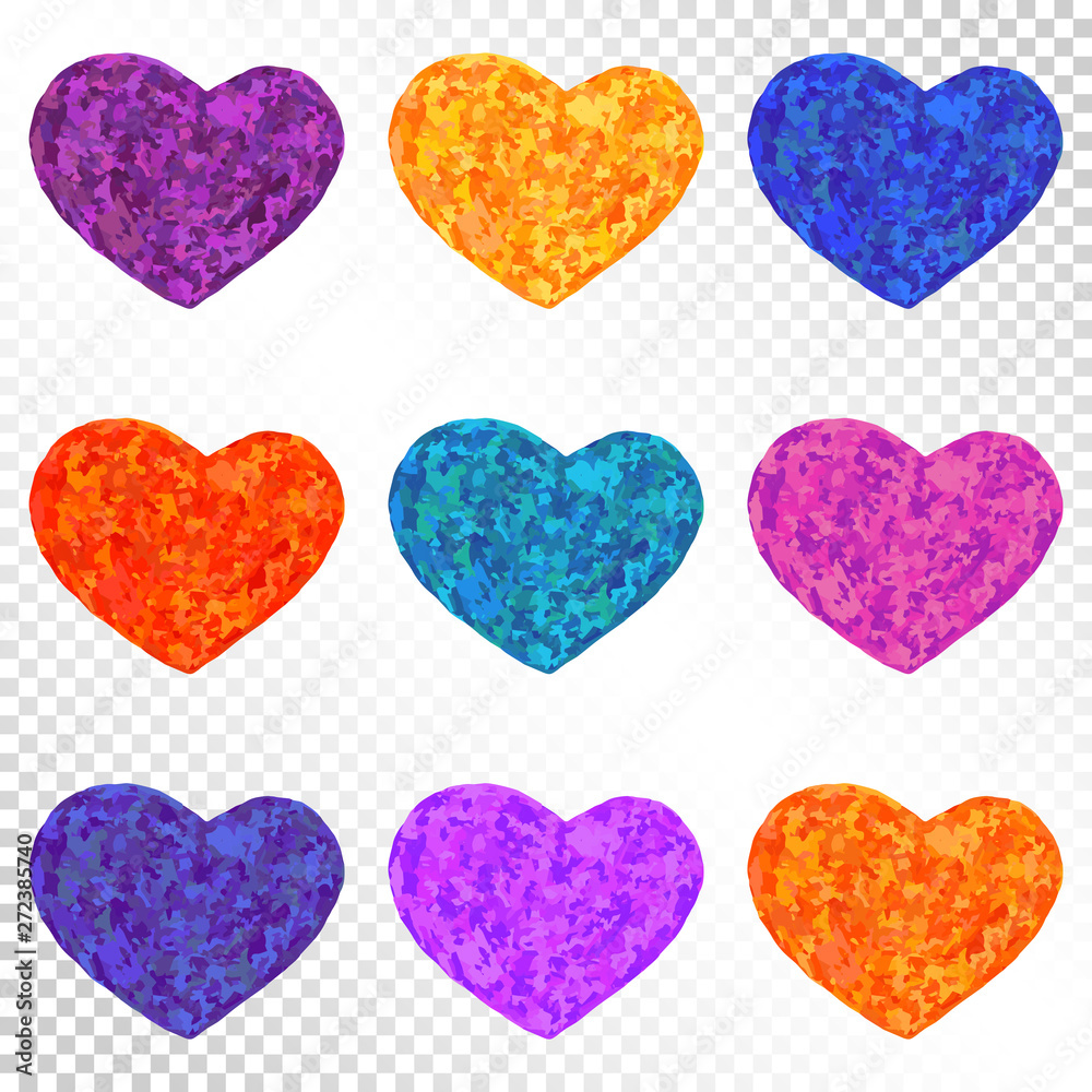 Colorful Hearts Set on Transparent Background