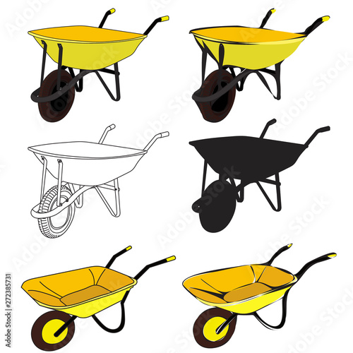 garden yellow cart in a flat style, with a sketch