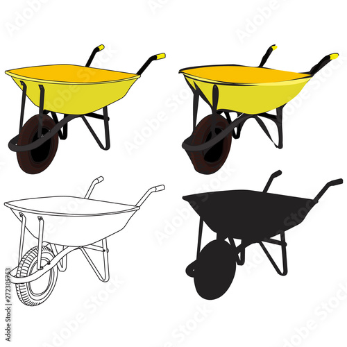 garden yellow cart in a flat style