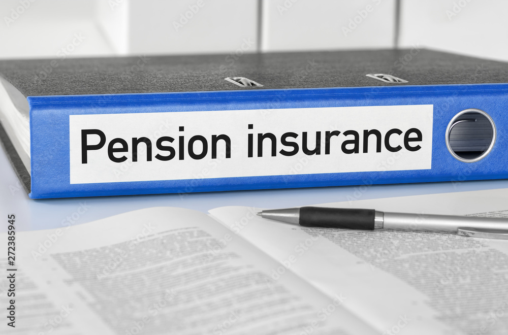 A blue folder with the label Pension insurance