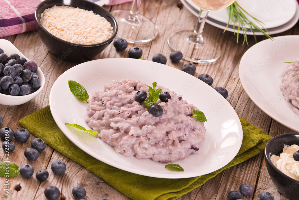 Blueberry risotto with mascarpone. 