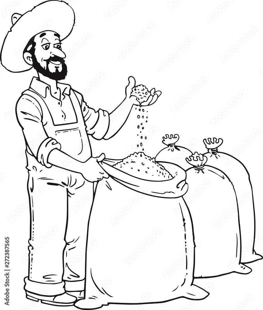Obraz premium Farmer Man hold wheat sack.Harvest