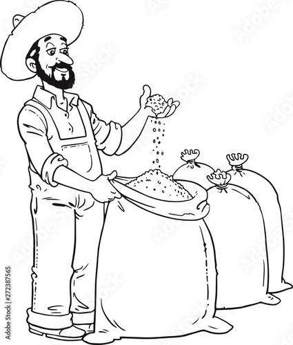 Farmer Man hold wheat sack.Harvest