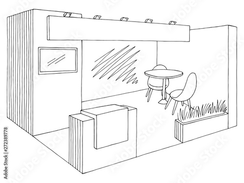 Exhibition stand graphic interior black white sketch illustration vector