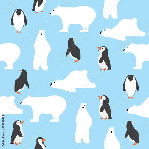 cute polar bears with penguins saemless pattern