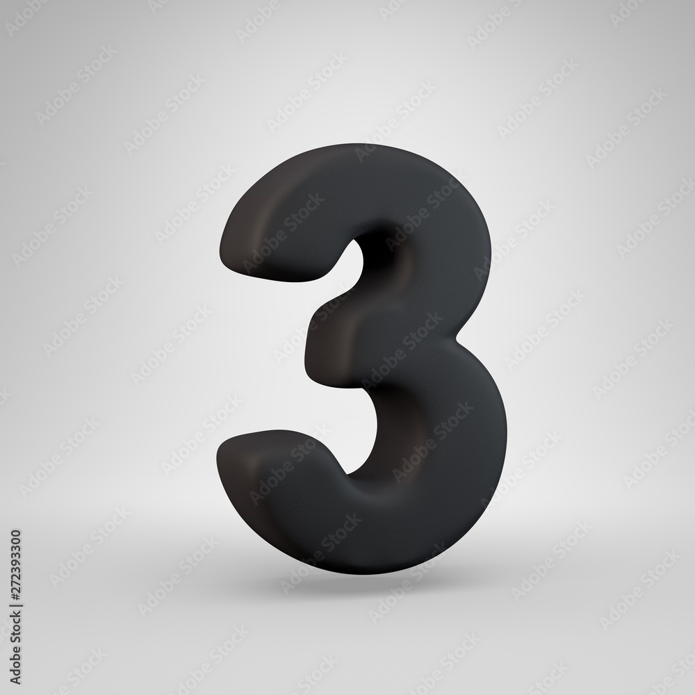 Black rubber number 3 isolated on white background. Black rubber number 3 isolated on white background.