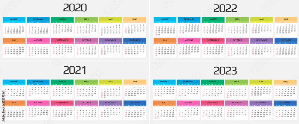 Calendar 2020, 2021, 2022, 2023 template. 12 Months. include holiday ...