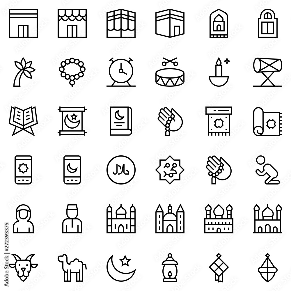 Naklejka premium Ramadan related vector icon set, line style