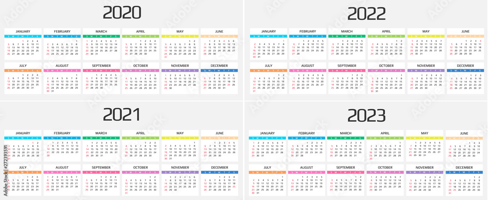 Calendar 2020, 2021, 2022, 2023 template. 12 Months. include holiday event. Week Starts Sunday Calendar 2020, 2021, 2022, 2023 template. 12 Months. include holiday event. Week Starts Sunday