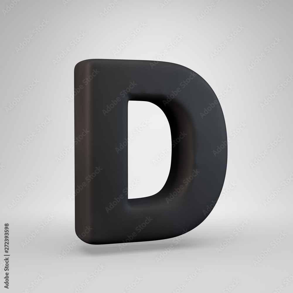 Black rubber uppercase letter D isolated on white background. Black rubber uppercase letter D isolated on white background.