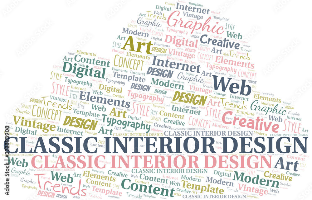 Classic Interior Design word cloud. Wordcloud made with text only.